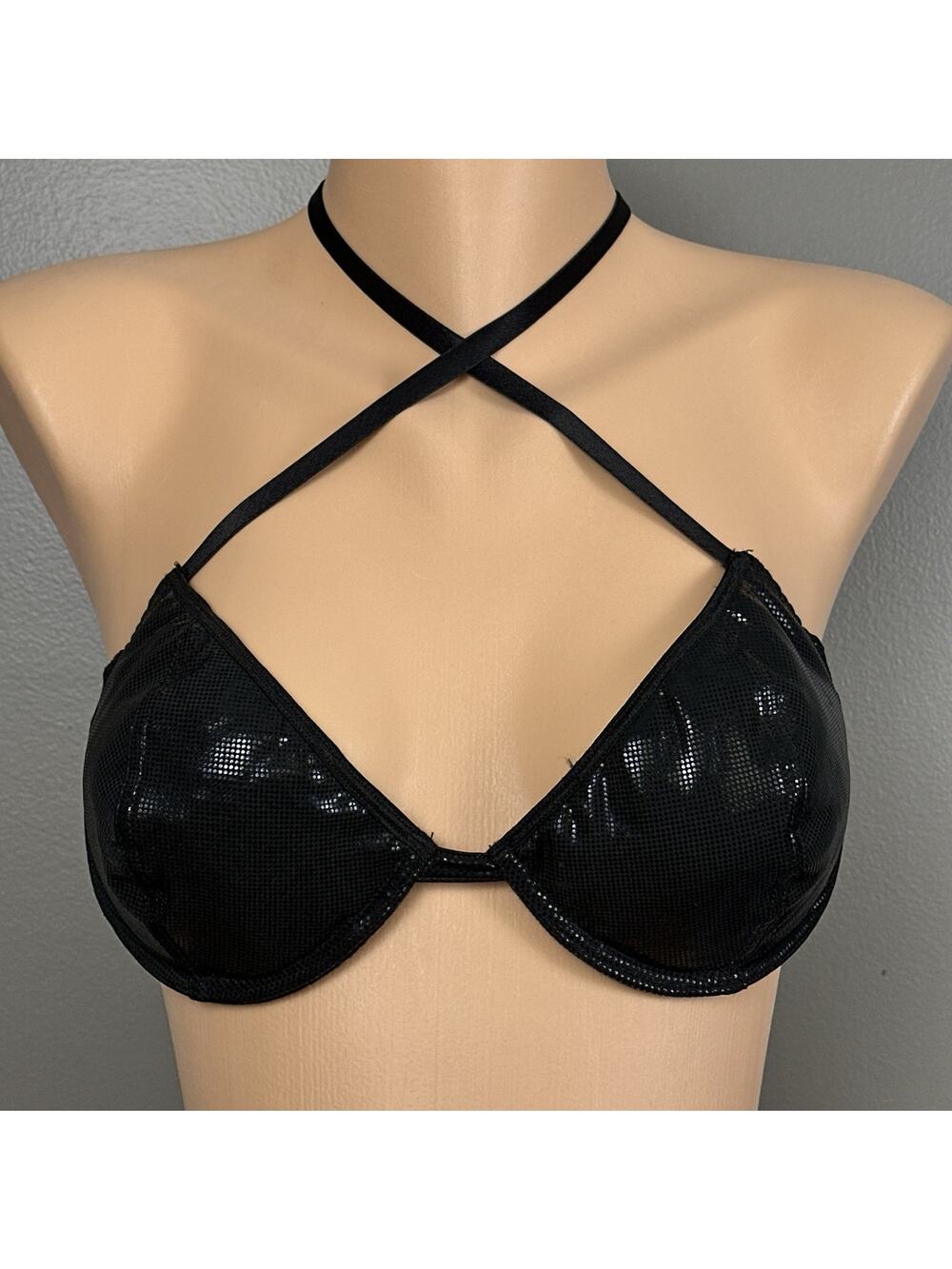 Vintage Peeping Tom 36C Black Push Up Bra Strappy Y2K Clubwear Festival Top Cage